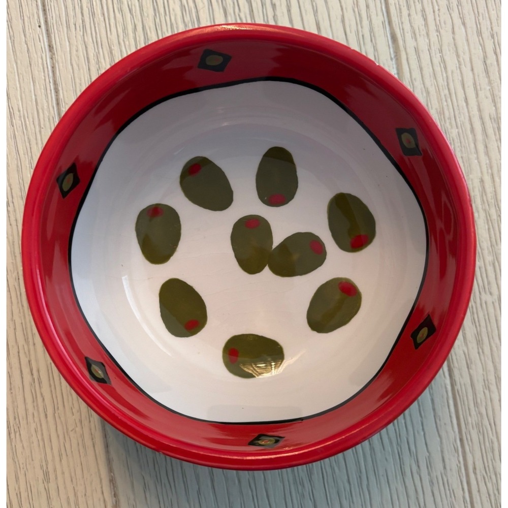 Bella Casa by Ganz Olive Snack Bowl Small Red Green Hand Painted‎ Ceramic